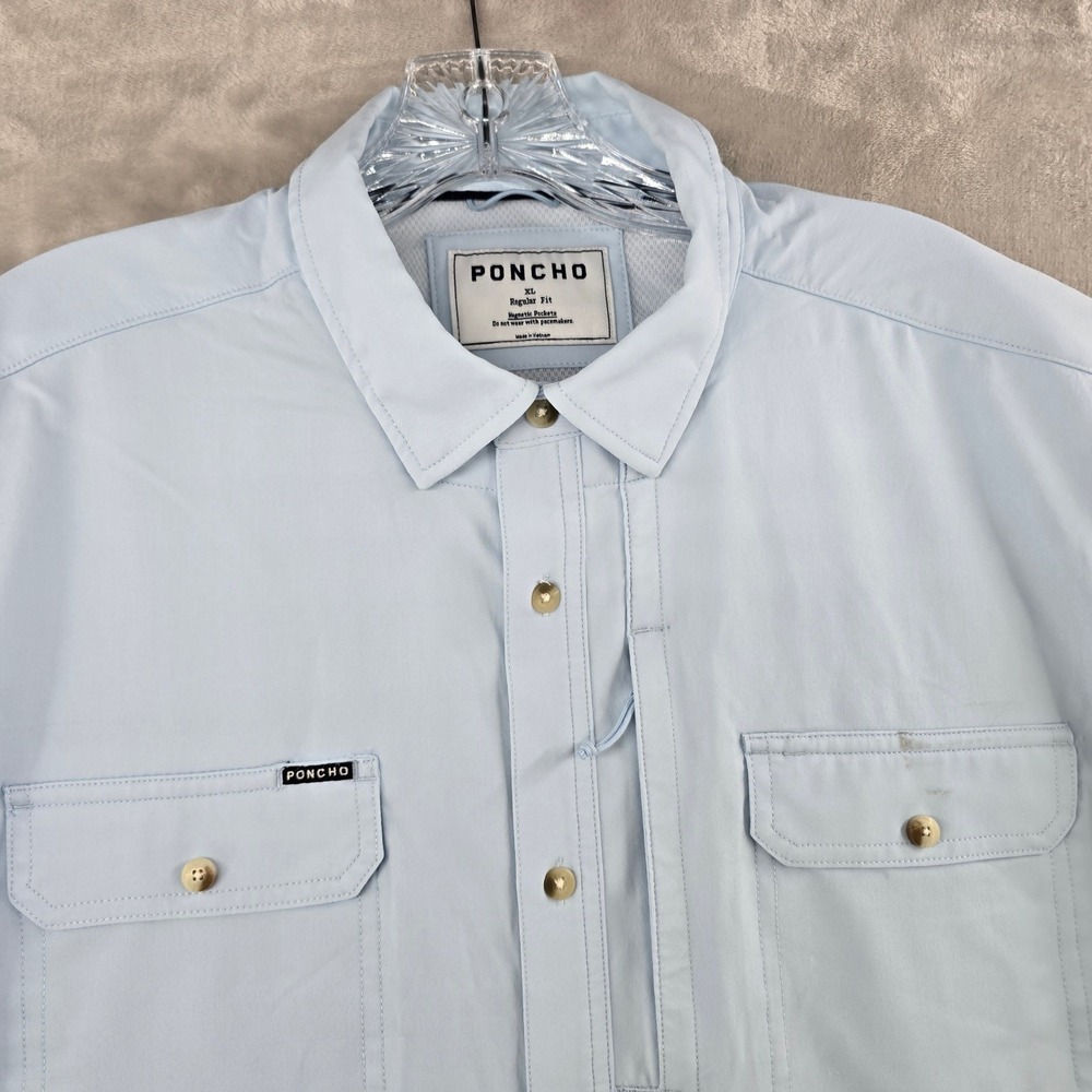 Poncho Fishing Shirt Men XL Blue Short Sleeve Magnetic Pockets Vented Regular